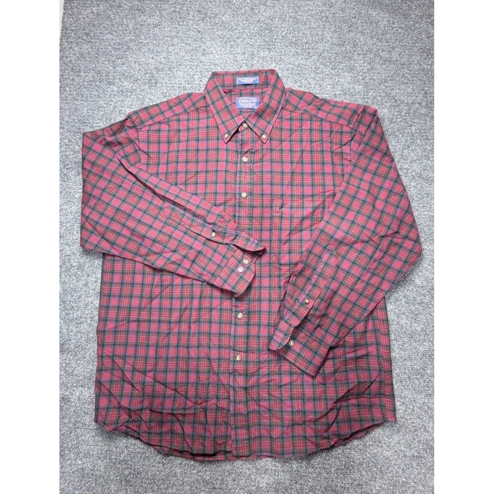 Vintage Pendleton Mens XL Plaid Virgin Wool Button Up Shirt Macduff Tartan Red